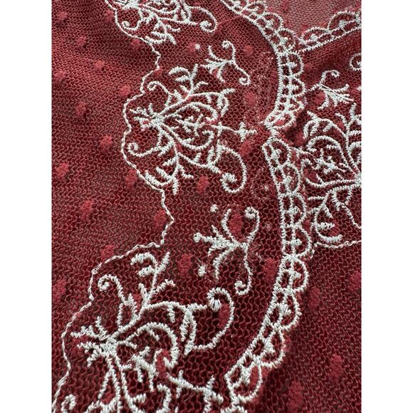 VTG Y2K Sheer Babydoll Top Womens S Red Embroidered Trim Mesh 90s Fairy Grunge - Picture 7 of 12